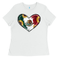 White Sunflower Mexican Flag Heart Ladies Tee - RanaPortraitStore