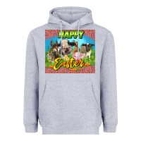 Heather Grey Happy Easter Farm Animals 20oz skinny Heavyweight Hoodie - LillyAllenDesigns