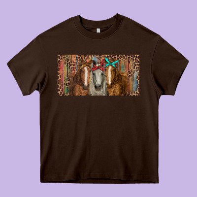 Heavy Core Tee Horses with serape and leopard