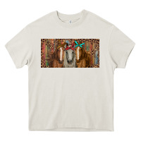 Cream Horses with serape and leopard Heavy Core Tee - RanaPortraitStore