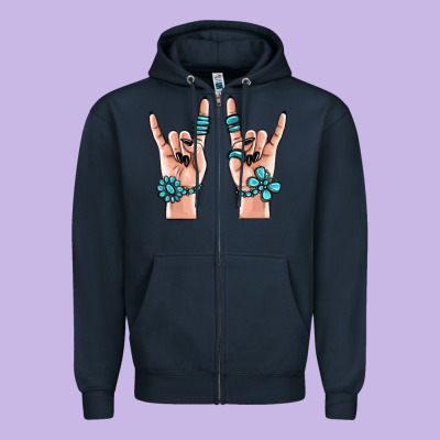 Gemstone Rock Hand Zipper Hoodie Designed By Maliassmallbusiness