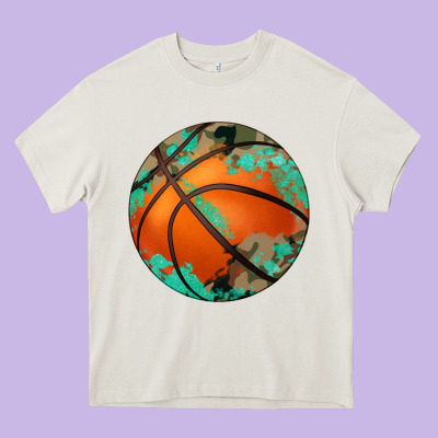 Western Basketball Camouflage Glitter Pattern Heavy Core Tee Designed By Artiststas