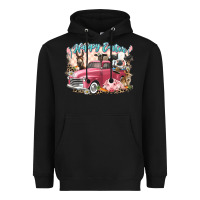 Black Happy Easter truck with Easter farm animals Heavyweight Hoodie - LillyAllenDesigns