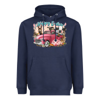 Navy Happy Easter truck with Easter farm animals Heavyweight Hoodie - LillyAllenDesigns