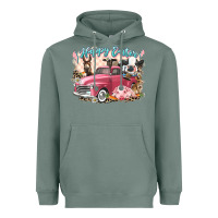 Sage Happy Easter truck with Easter farm animals Heavyweight Hoodie - LillyAllenDesigns