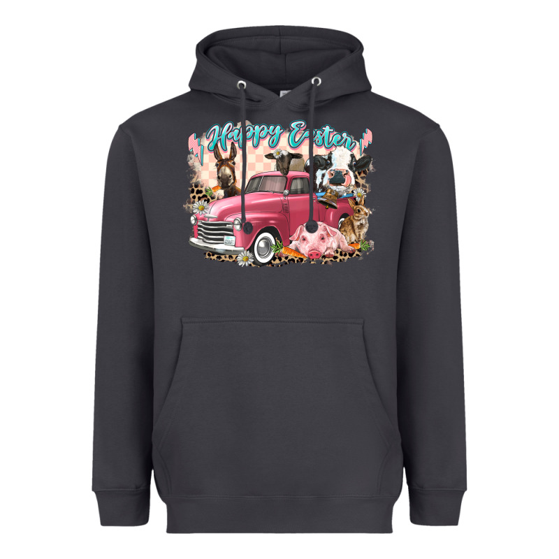 Happy Easter Truck With Easter Farm Animals Heavyweight Hoodie by LillyAllenDesigns | Teevron