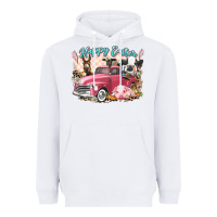 White Happy Easter truck with Easter farm animals Heavyweight Hoodie - LillyAllenDesigns