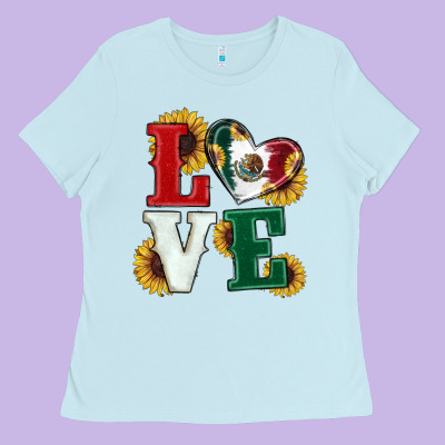 Ladies Tee Mexican Flag With Sunflowers Love