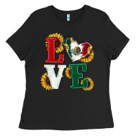 Black Mexican Flag With Sunflowers Love Ladies Tee - RanaPortraitStore