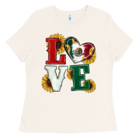 Bone Mexican Flag With Sunflowers Love Ladies Tee - RanaPortraitStore