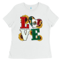 White Mexican Flag With Sunflowers Love Ladies Tee - RanaPortraitStore