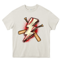 Cream baseball lightning bolt Heavy Core Tee - Zillion Design Studio