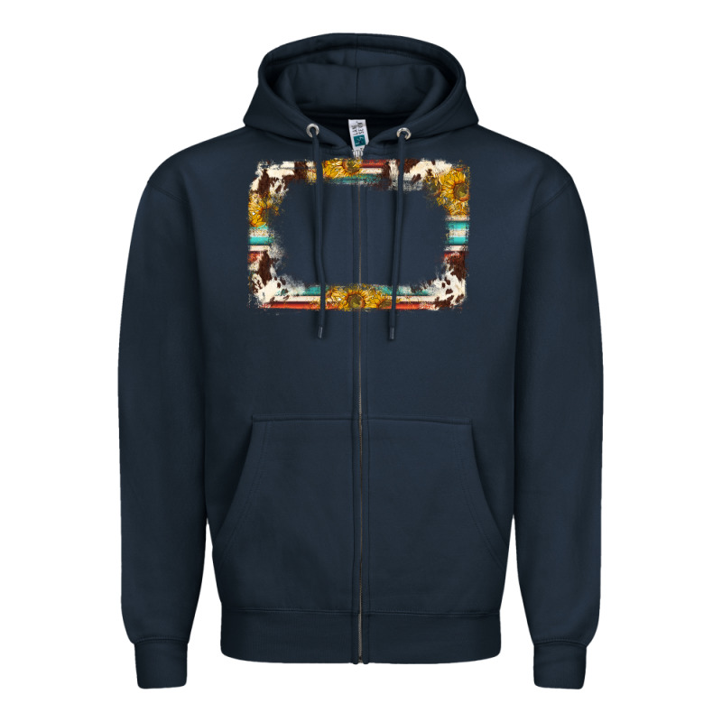 Western Serape Sunflower Background Frame Zipper Hoodie by NancyCooperArtShop | Teevron