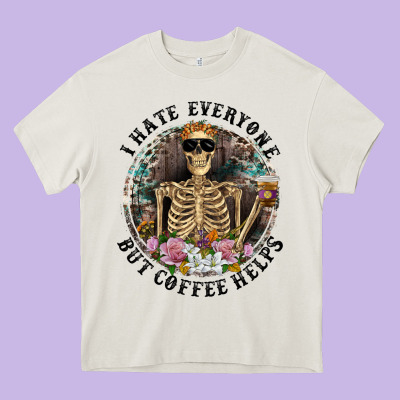 Heavy Core Tee I Hate Everyone But Coffee Helps With Flowers