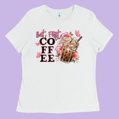 But First Coffee Floral Ladies Tee Designed By Jahusdesignshop