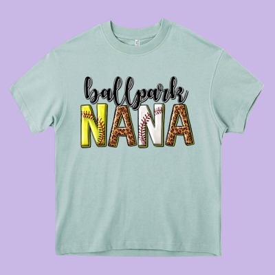 Ballpark Nana With Leopard Heavy Core Tee Designed By Texasbilliewilder