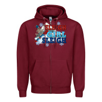 Burgundy winter sleigh girl sleigh Zipper Hoodie - NancyCooperArtShop
