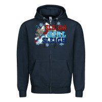 Navy winter sleigh girl sleigh Zipper Hoodie - NancyCooperArtShop