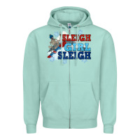 Seafoam winter sleigh girl sleigh Zipper Hoodie - NancyCooperArtShop