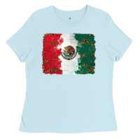 Baby Blue Mexican Flag With Leopard Ladies Tee - RanaPortraitStore