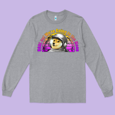 Doge Coin Hodl On We're Going To The Moon Retro Sunset Long Sleeve Tee Designed By Jasminsmagicworld