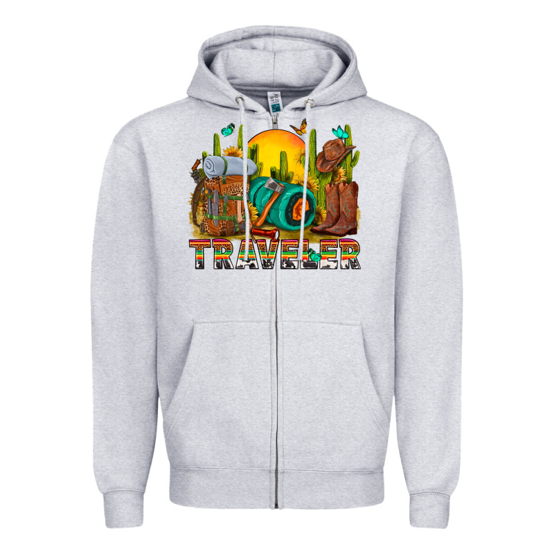 Western Traveler Cowboy Zipper Hoodie by NancyCooperArtShop | Teevron