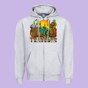 Western Traveler Cowboy Zipper Hoodie Designed By Nancycooperartshop