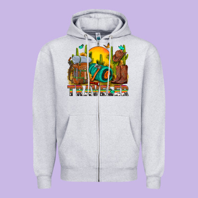 Western Traveler Cowboy Zipper Hoodie Designed By Nancycooperartshop
