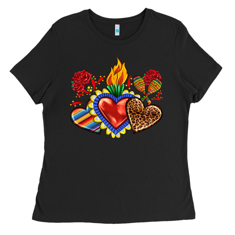 Sacred Heart With Leopard And Serape Heart Ladies Tee by RanaPortraitStore | Teevron