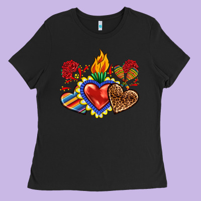Ladies Tee Sacred heart with leopard and serape heart