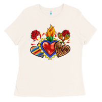 Bone Sacred heart with leopard and serape heart Ladies Tee - RanaPortraitStore