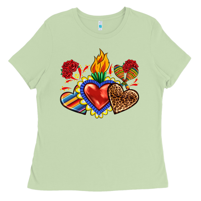 Sacred Heart With Leopard And Serape Heart Ladies Tee by RanaPortraitStore | Teevron
