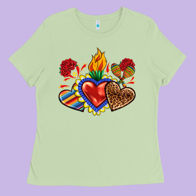 Ladies Tee Sacred heart with leopard and serape heart