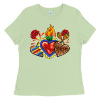 Matcha Sacred heart with leopard and serape heart Ladies Tee - RanaPortraitStore