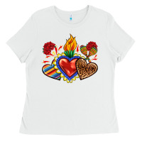 White Sacred heart with leopard and serape heart Ladies Tee - RanaPortraitStore