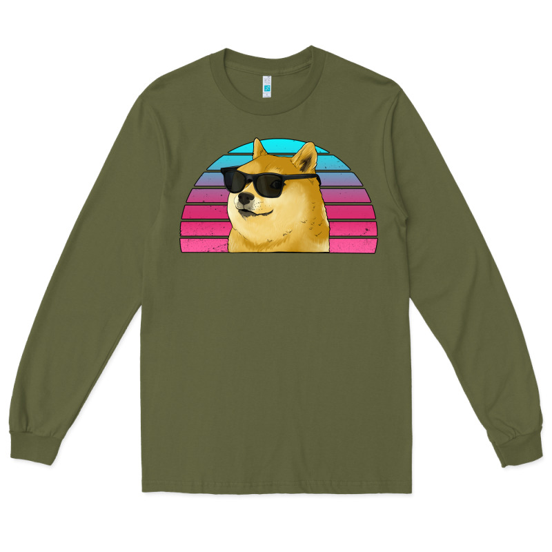 Doge Coin Bitcoin Hodl Retro Sunset Long Sleeve Tee by Jasminsmagicworld | Teevron