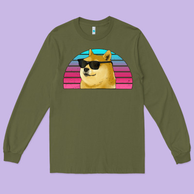 Doge Coin Bitcoin Hodl Retro Sunset Long Sleeve Tee Designed By Jasminsmagicworld