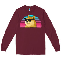 Burgundy doge coin bitcoin hodl retro sunset Long Sleeve Tee - Jasminsmagicworld