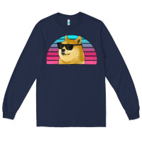 Navy doge coin bitcoin hodl retro sunset Long Sleeve Tee - Jasminsmagicworld