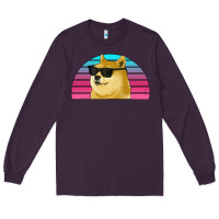 Plum doge coin bitcoin hodl retro sunset Long Sleeve Tee - Jasminsmagicworld