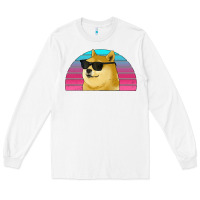 White doge coin bitcoin hodl retro sunset Long Sleeve Tee - Jasminsmagicworld
