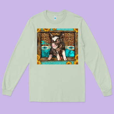 Western Cute Pig Long Sleeve Tee Designed By Lillyallendesigns