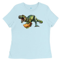 Baby Blue T-Rex dinosaur holding a taco Ladies Tee - RanaPortraitStore