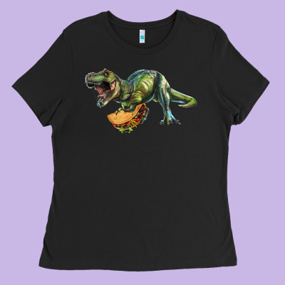 Ladies Tee T-Rex dinosaur holding a taco