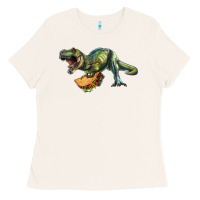 Bone T-Rex dinosaur holding a taco Ladies Tee - RanaPortraitStore