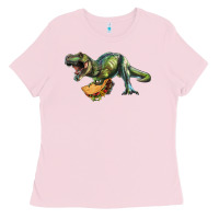 Bubblegum Pink T-Rex dinosaur holding a taco Ladies Tee - RanaPortraitStore