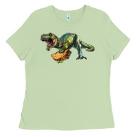 Matcha T-Rex dinosaur holding a taco Ladies Tee - RanaPortraitStore