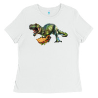 White T-Rex dinosaur holding a taco Ladies Tee - RanaPortraitStore