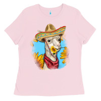 Bubblegum Pink Sombrero Llama Ladies Tee - RanaPortraitStore