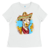 White Sombrero Llama Ladies Tee - RanaPortraitStore